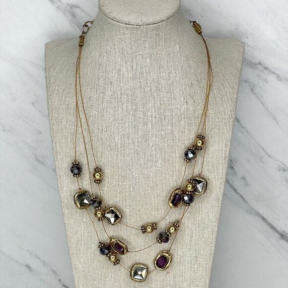 Chicos Gold Tone Multi Strand Wire Beaded Tiered Statement Necklace 20" ✨ - Picture 1 of 6
